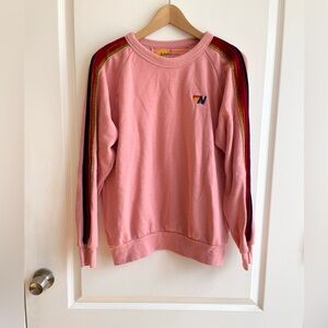 Aviator Nation Classic Velvet Relaxed Sweatshirt Crewneck Pink Small